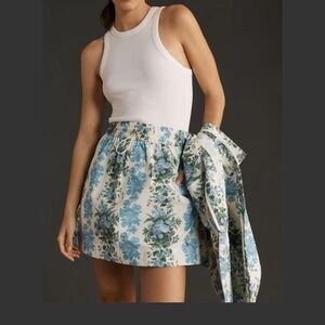 Elegant Blue Floral Mini Skirt
